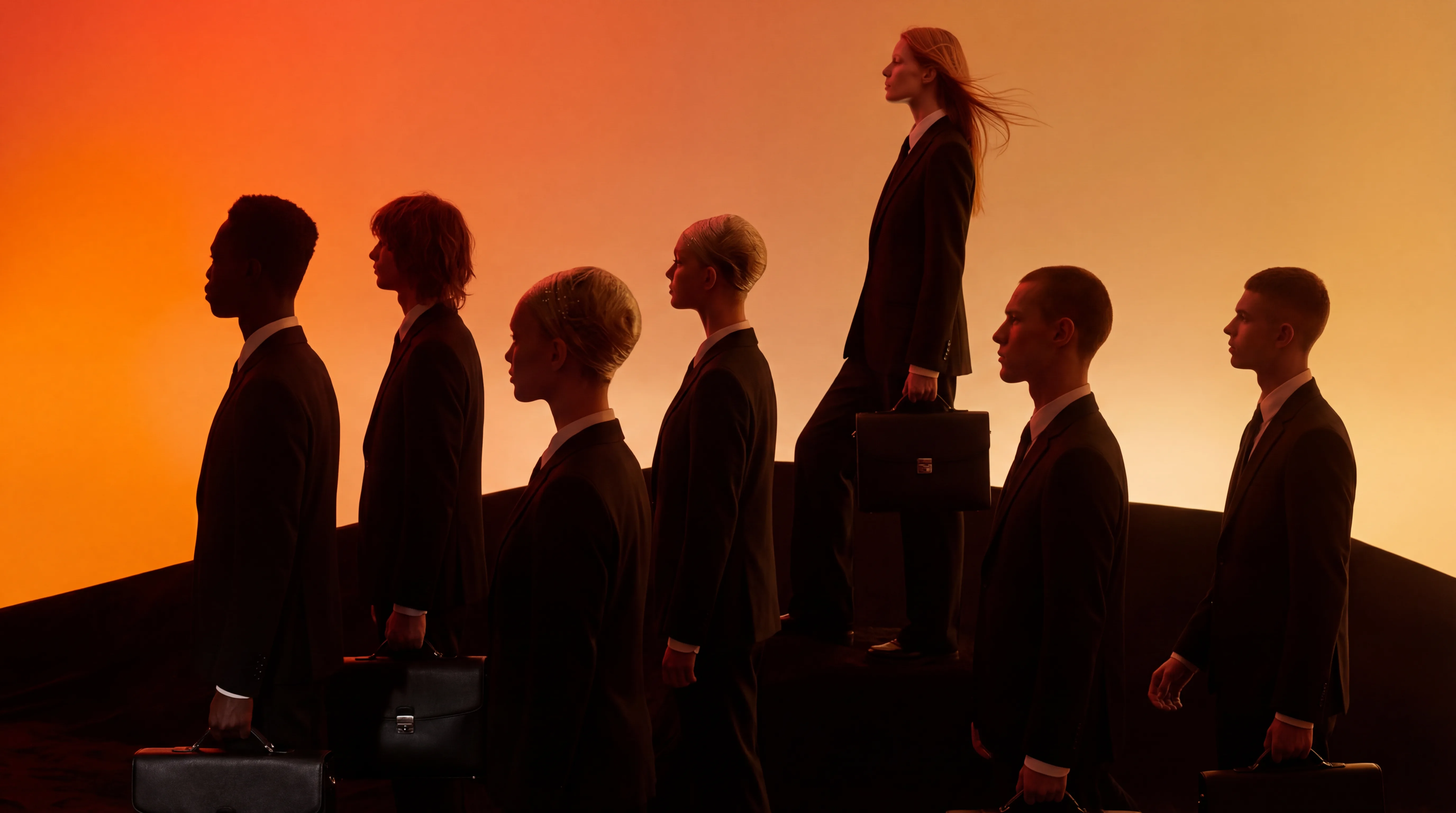 Investors in black suits carrying briefcases